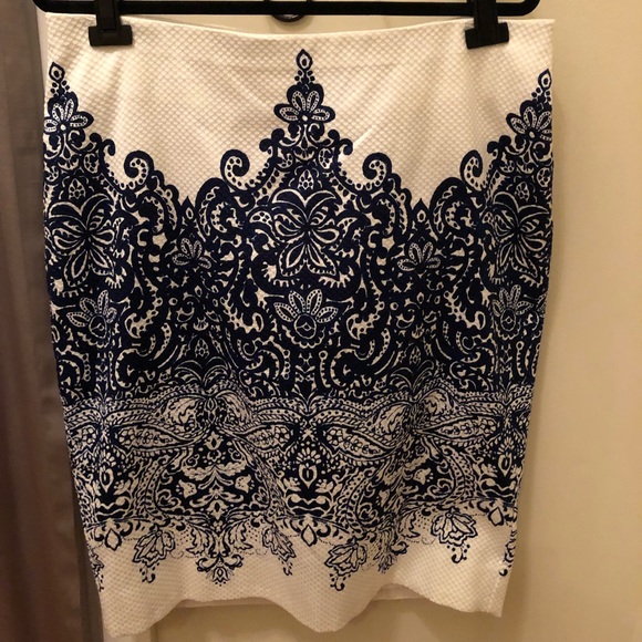 Lane Bryant Dresses & Skirts - Paisley White & Blue Pencil Skirt. 🥇Host Pick.